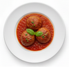 Polpette al sugo in piatto bianco per Cantine Fiore